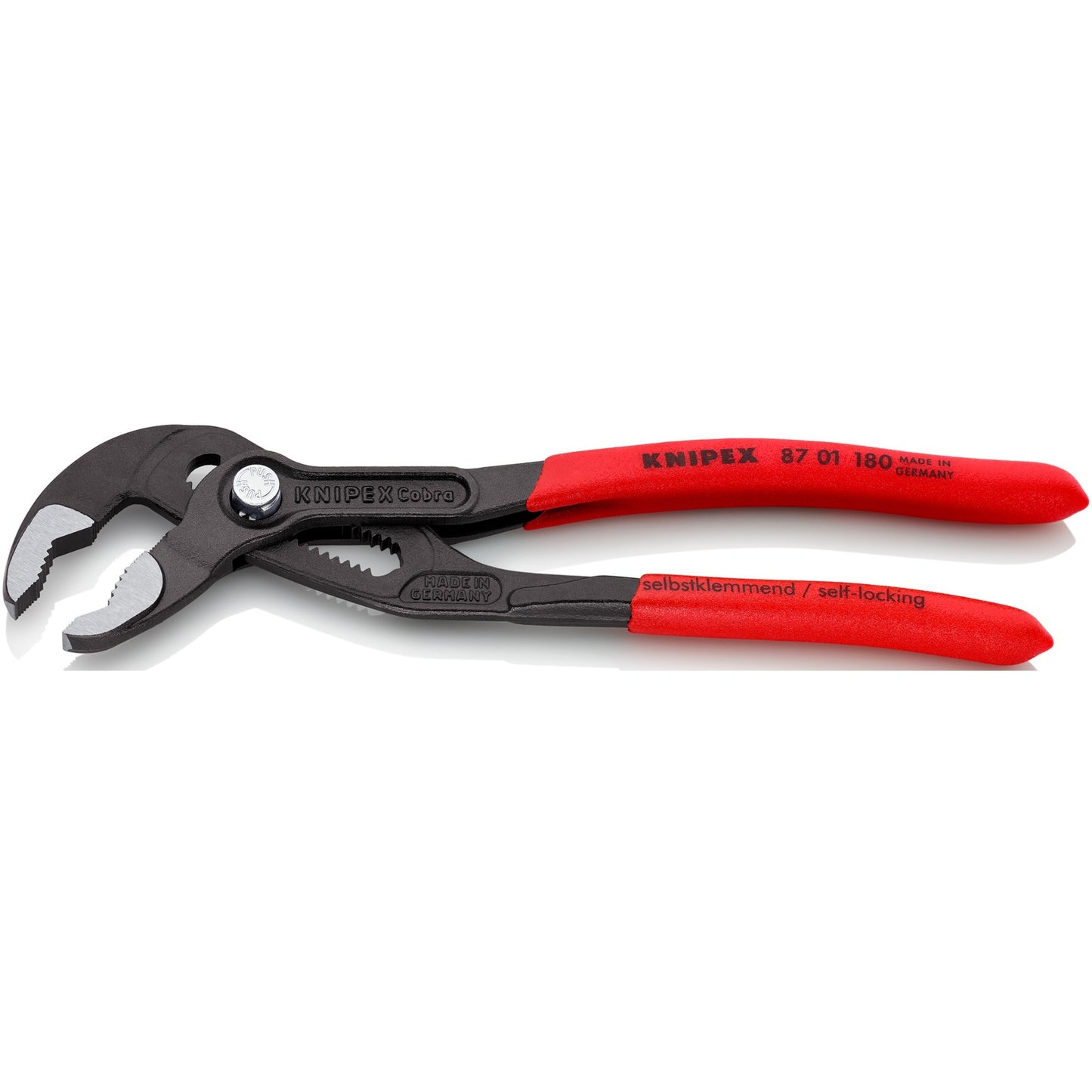 Knipex cobra® 87 01 180 hightech waterpomptang - 180 mm - zelfklemmend - verstelbaar met drukknop - 42 mm capaciteit - chroom-vanadiumstaal - professioneel handgereedschap