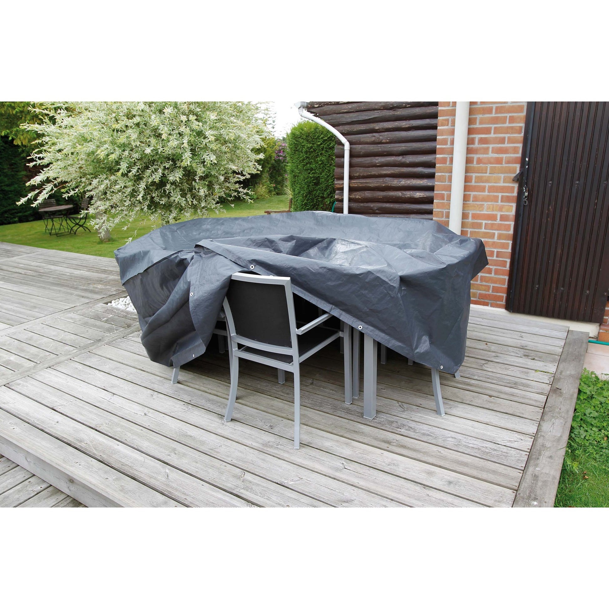 Nature tuinmeubelafdekhoes voor rechthoekige tafel en stoelen afdekking (grijs)