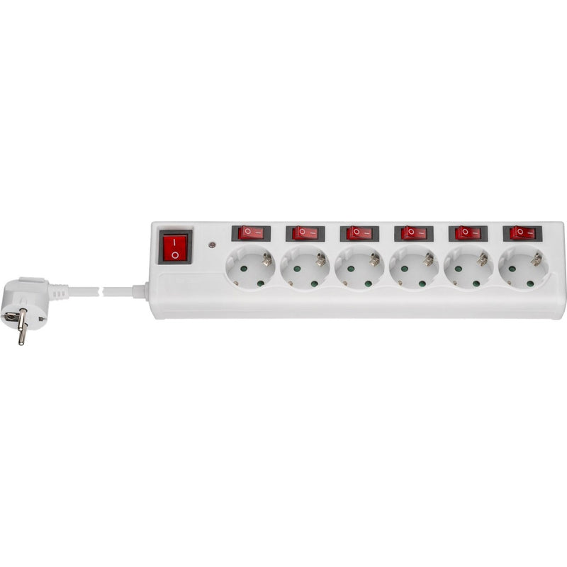 Goobay 6-voudige stekkerdoos met schakelaar stekkerdoos (wit, kabel 1.5 meter)