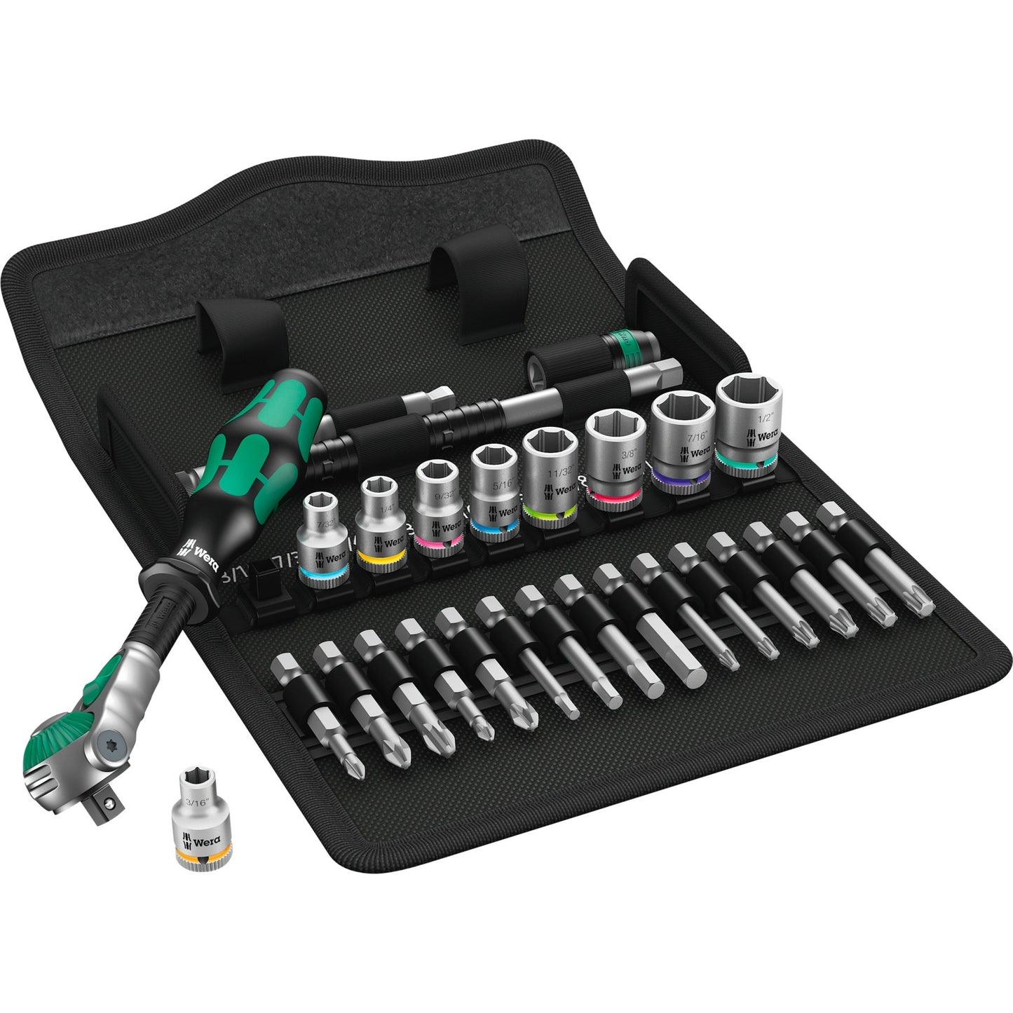 Wera 8100 sa 9 zyklop speed-ratelset gereedschapsset (zwart groen, 1 4 -aandrijving, 28-delig)