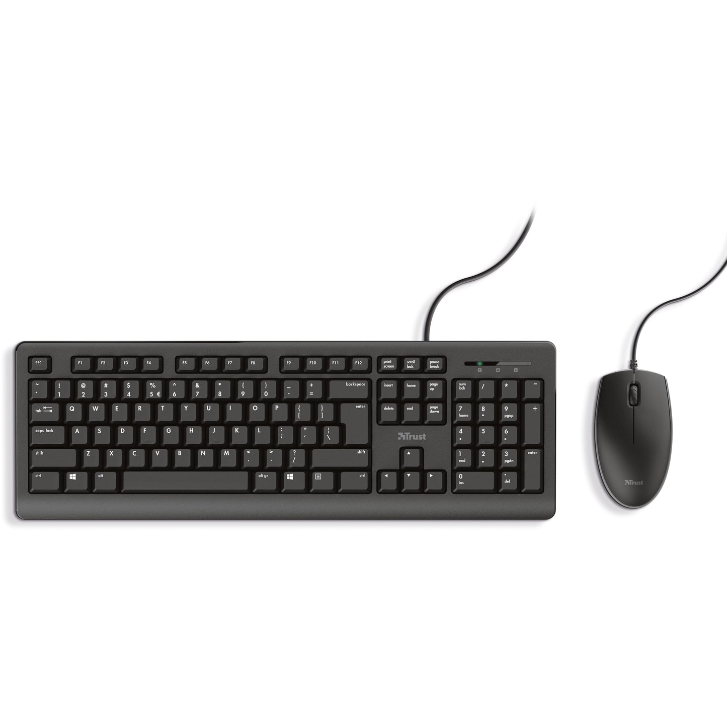 Trust primo keyboard mouse set desktopset (zwart, us lay-out (qwerty), membraan, 100%)