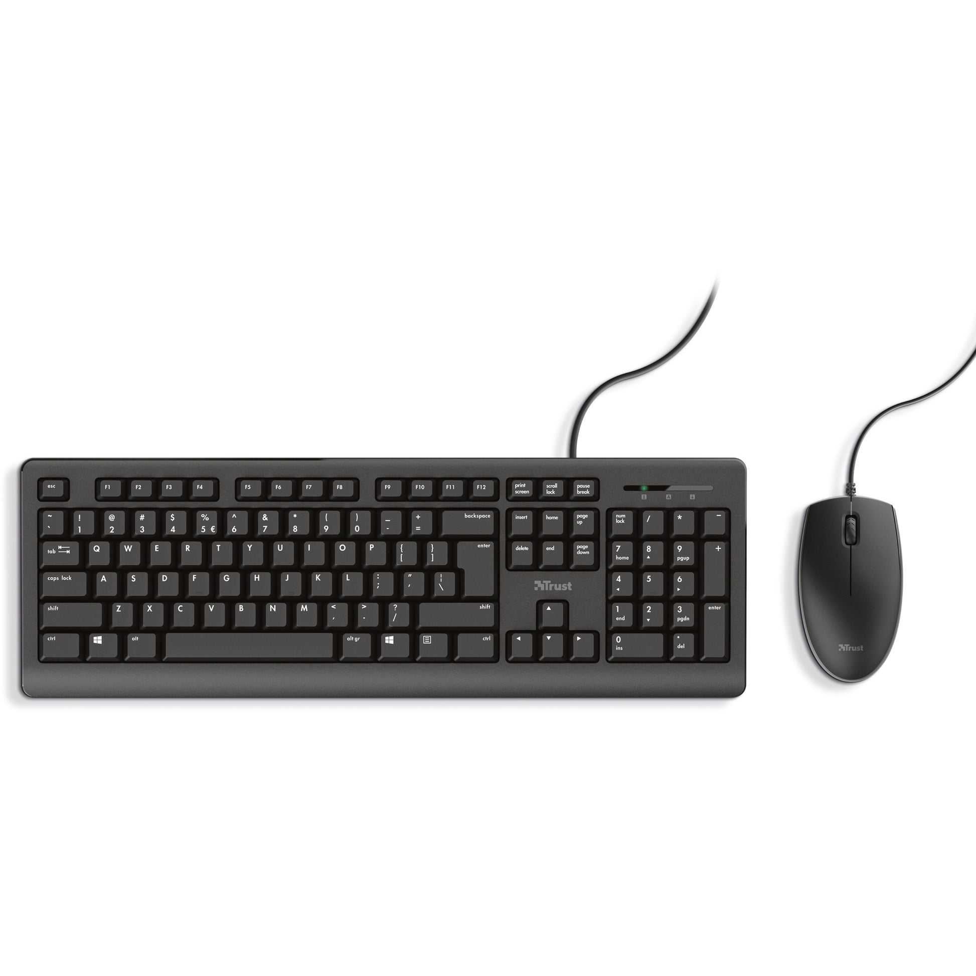 Trust primo keyboard mouse set desktopset (zwart, us lay-out (qwerty), membraan, 100%)