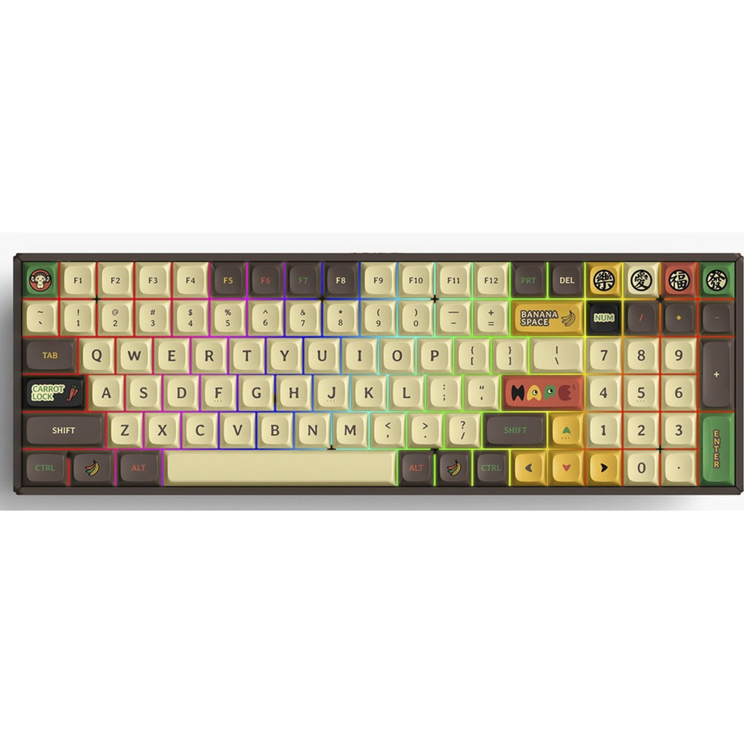 Iqunix f97 happy ape wireless mechanical keyboard (bruin, us lay-out (qwerty), iqunix moonstone turbo, 96%, rgb leds, hot-swappable, pbt, 2.4ghz | bluetooth 5.1 | usb-c)
