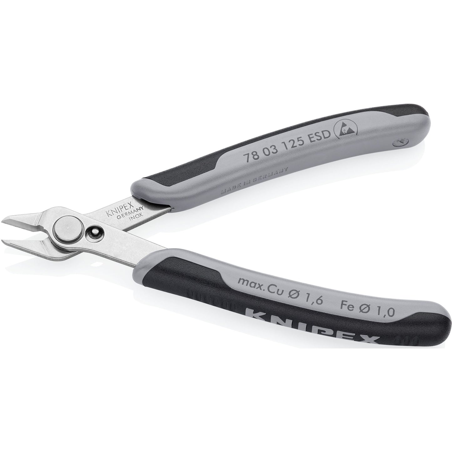 Knipex electronic super knips esd 78 13 125 esd elektronica-tang (grijs)