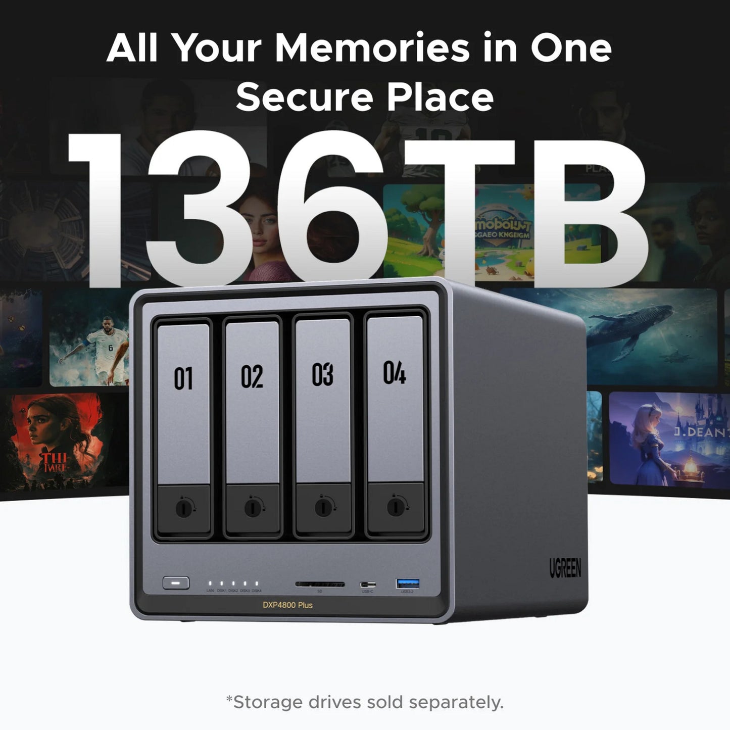 Ugreen nasync dxp4800 plus (grijs, 2.5gb-lan, 10gb-lan, hdmi, 4x usb-a, usb-c)