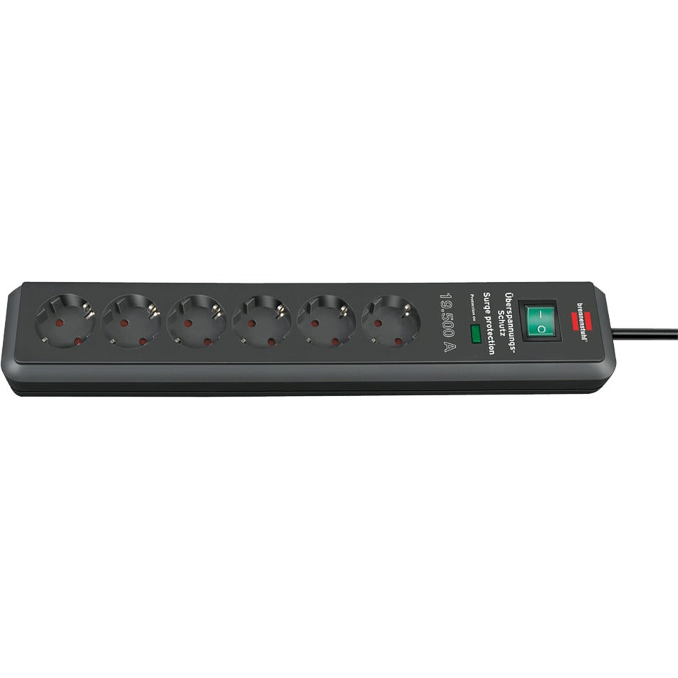 Brennenstuhl secure-tec 19.500a stekkerdoos met overspanningsbeveiliging 6-voudig antraciet 2m h05vv-f 3g1,5