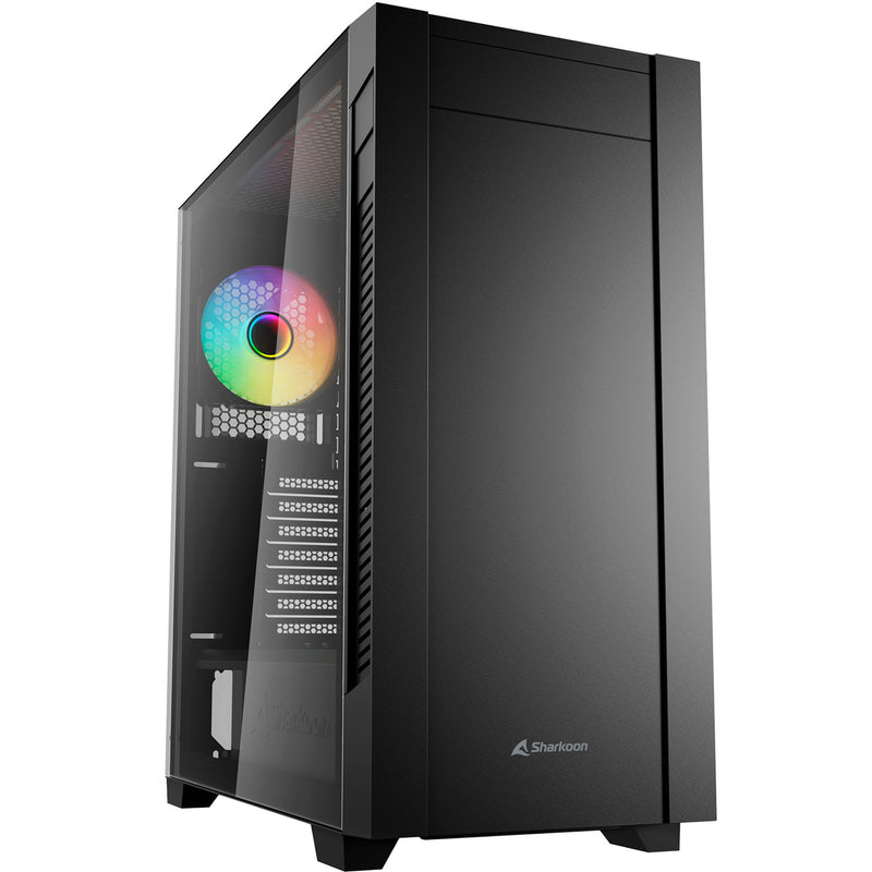 Sharkoon s25-w2 argb midi tower behuizing (zwart | 2x usb-a | 1x usb-c | rgb | tempered glass)