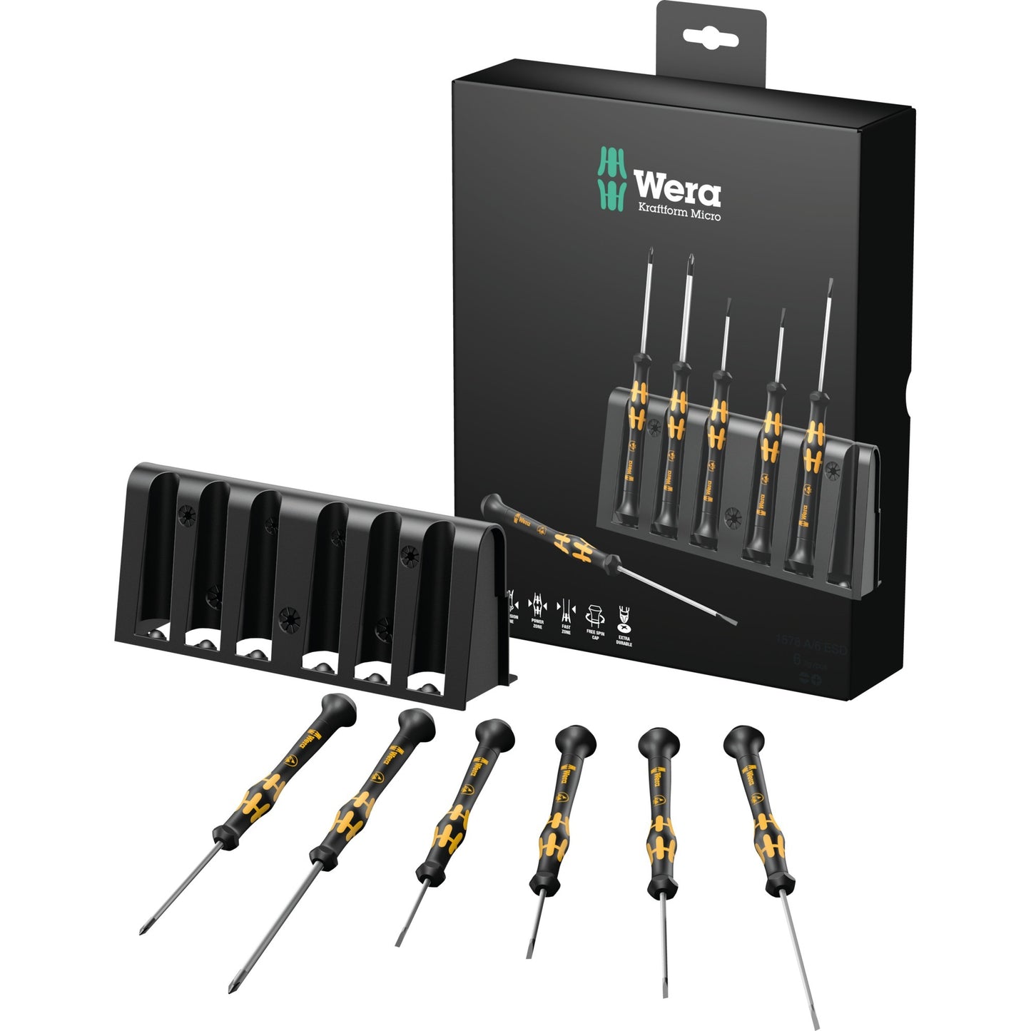 Wera micro esd schroevendraaierset met rek (zwart geel, 6-delig)