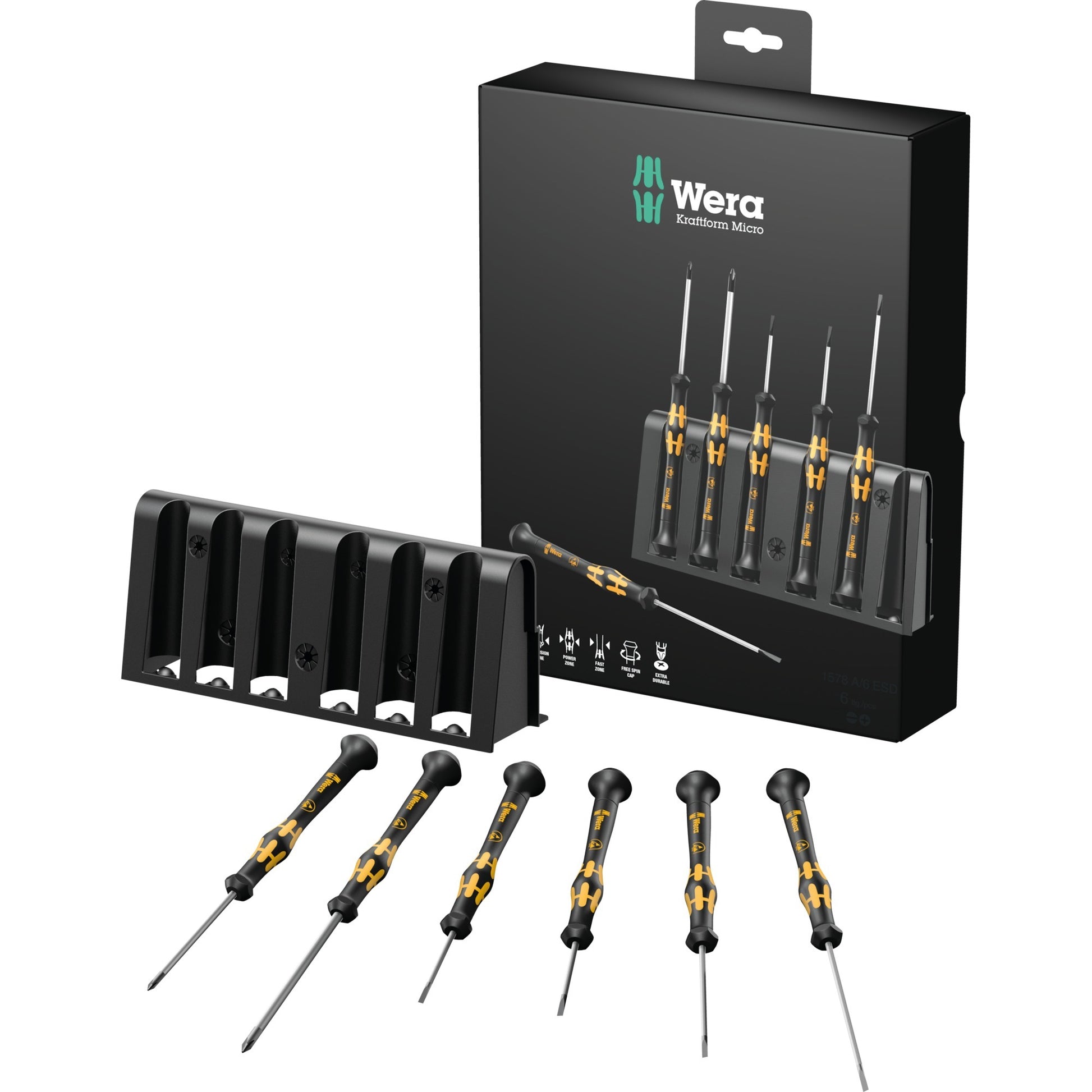 Wera micro esd schroevendraaierset met rek (zwart geel, 6-delig)