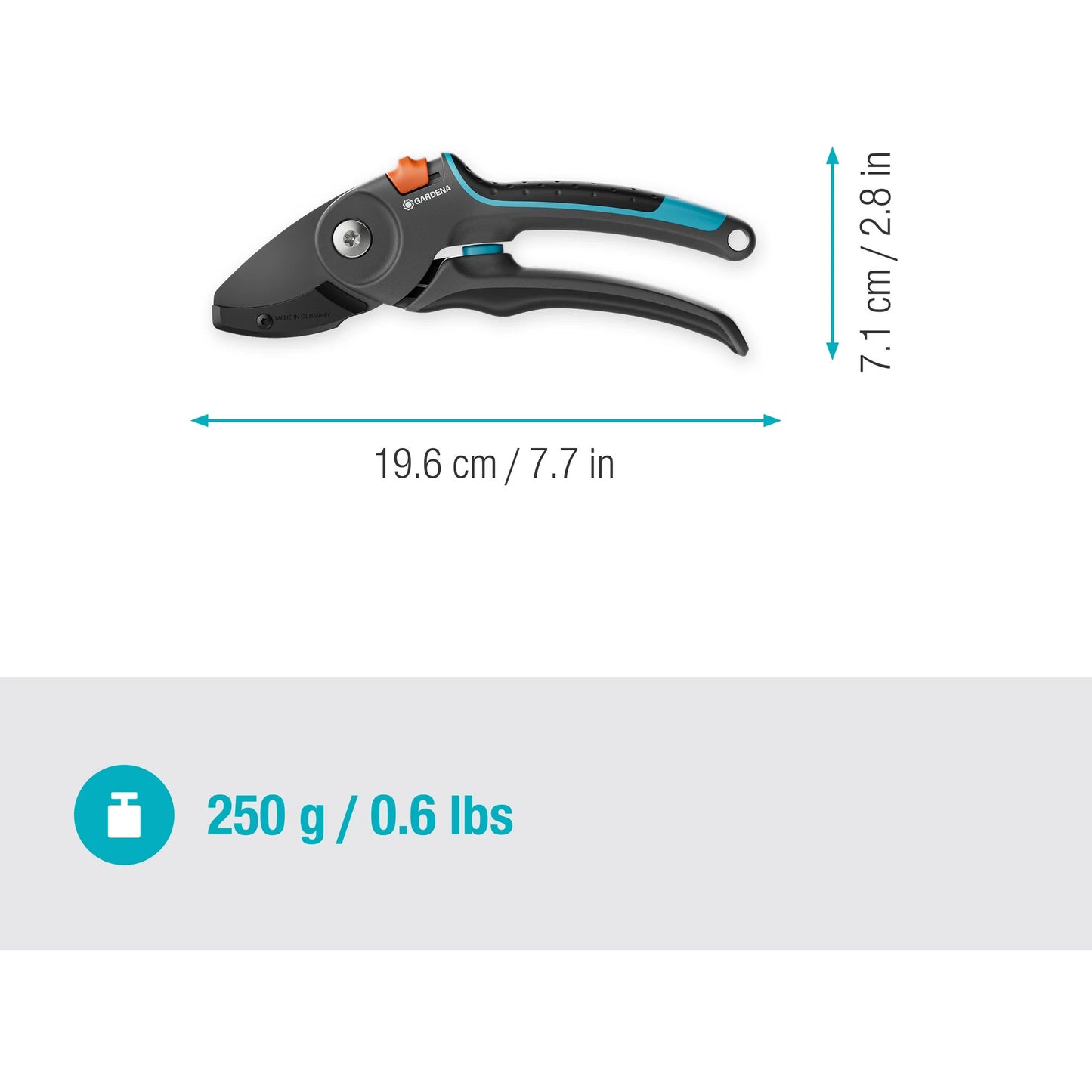 Gardena snoeischaar premiumcut pro voor droog hout met aambeeldsnede (grijs turquoise, 24 mm snoeidiameter)