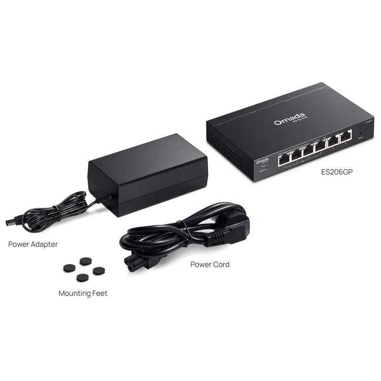 Tp-link omada es206gp switch (zwart, 4x poe+)