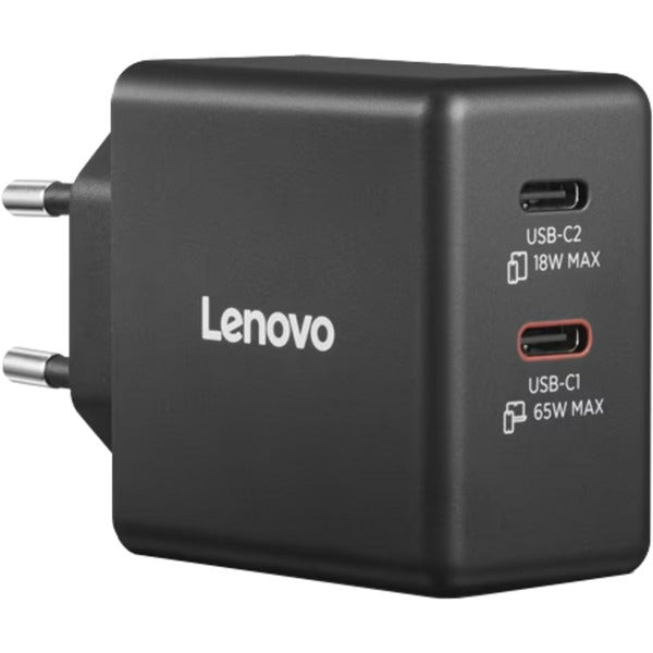 Lenovo dual usb-c (65w) gan (zwart, 2x usb-c, power delivery)