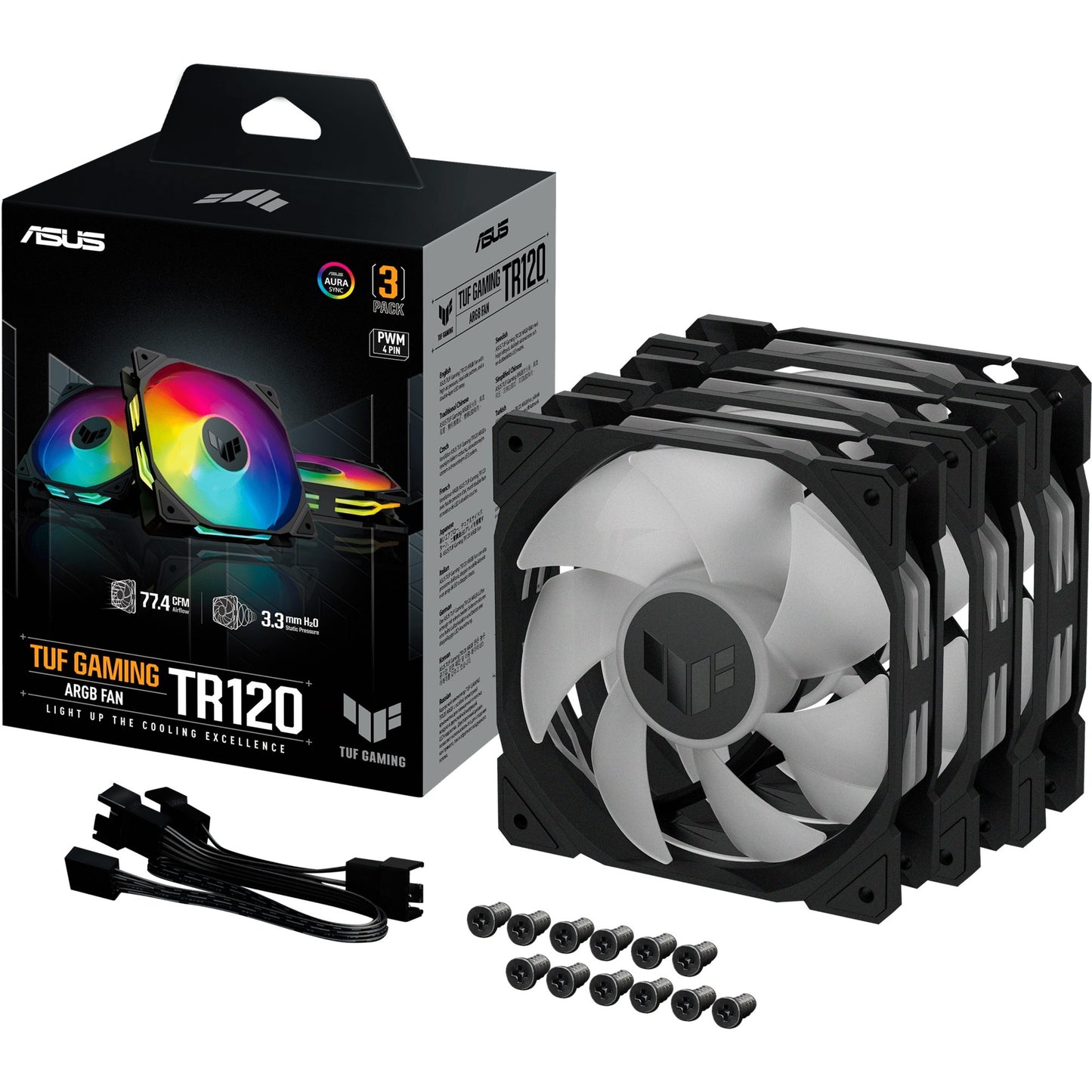 Asus tuf gaming tr120 argb case fans (zwart, 3 stuks, 120 x 120 x 25 mm)