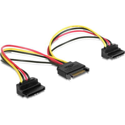 Delock 15-pin sata (male) naar 2x 15-pin sata (female) 90° splitterkabel (0,15 meter)
