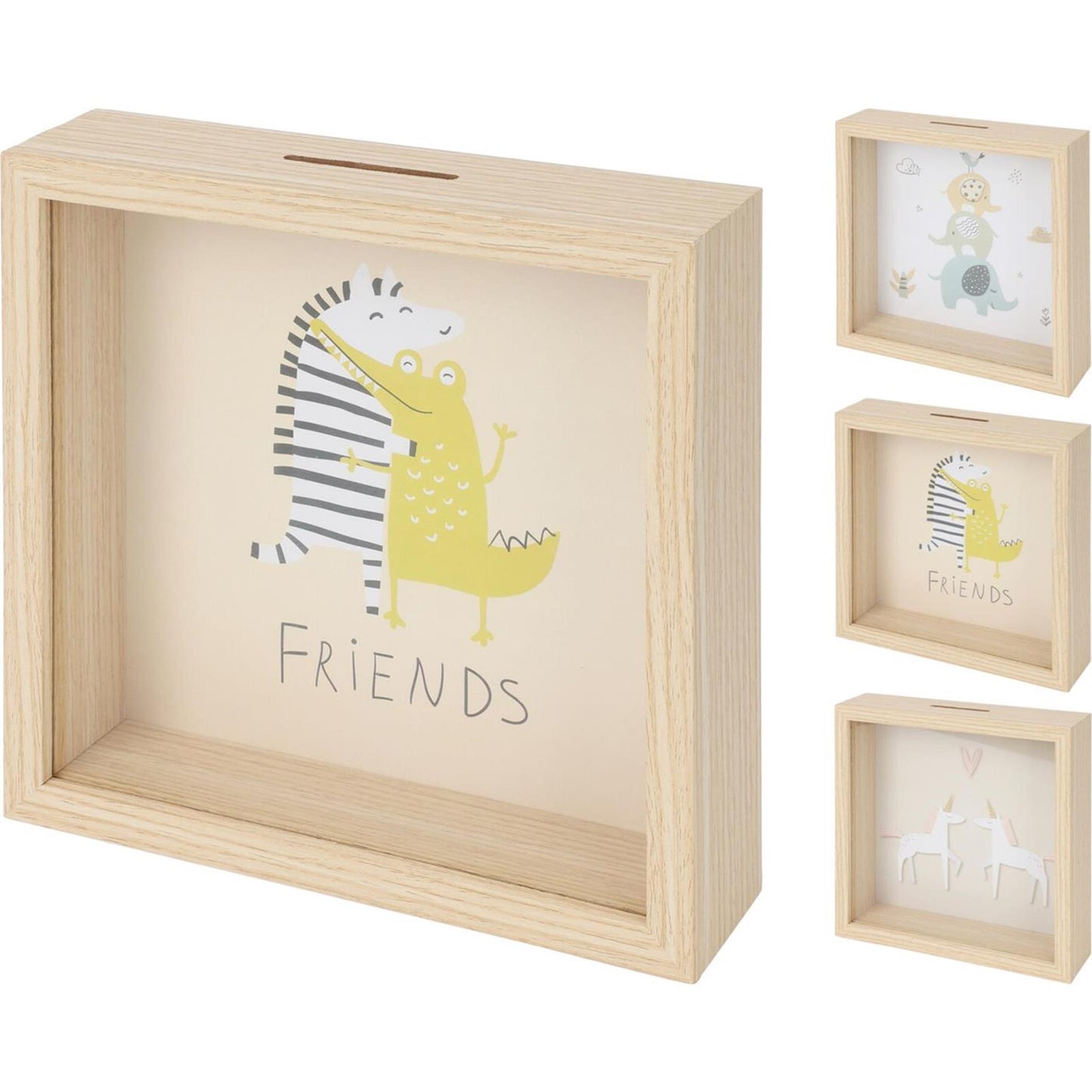 Home styling spaarpot hout met kinderafbeelding