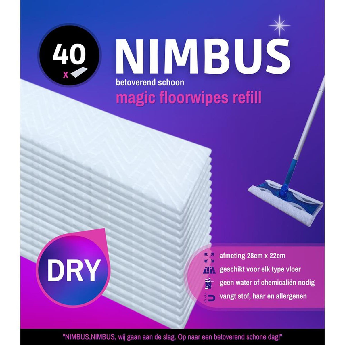 Nimbus magic floorwipes navulling 28x22cm 40stuks