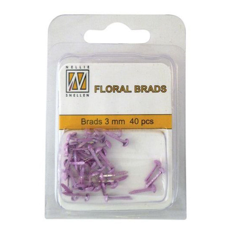 Nellie's choice • floral glitter brads 3mm. 40stuks pkg pink 237u