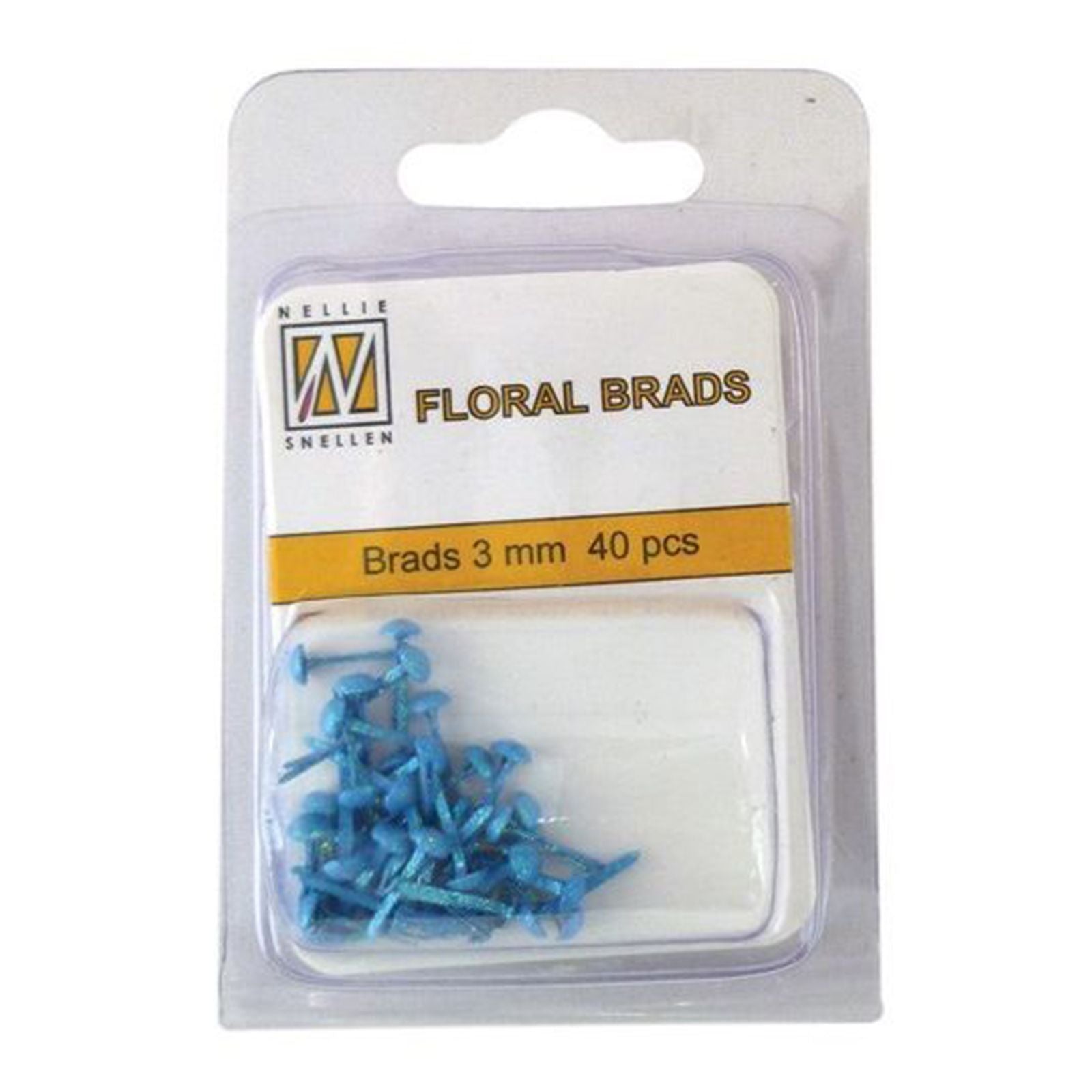 Nellie's choice • floral glitter brads 3mm. 40stuks pkg blue 305u