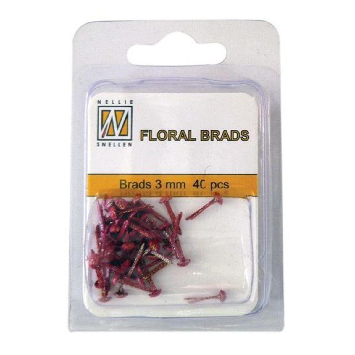 Nellie's choice • floral glitter brads 3mm. 40stuks pkg red 1797u