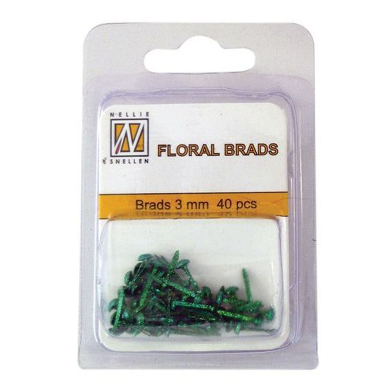 Nellie's choice • floral glitter brads 3mm. 40stuks pkg bottle green 348u
