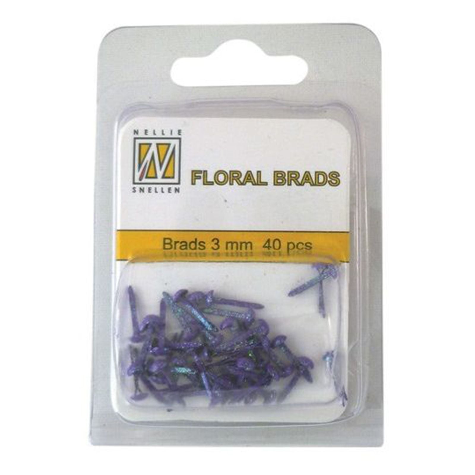 Nellie's choice • floral glitter brads 3mm. 40stuks pkg purple