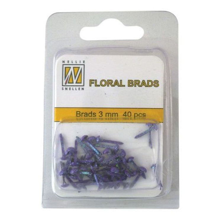 Nellie's choice • floral glitter brads 3mm. 40stuks pkg purple