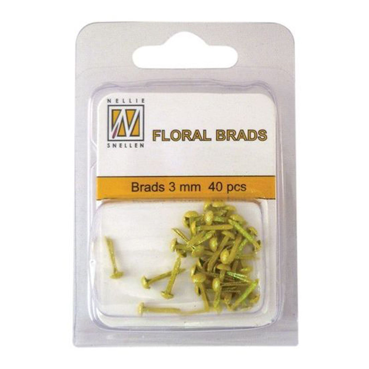 Nellie's choice • floral glitter brads 3mm. 40stuks pkg yellow 012u