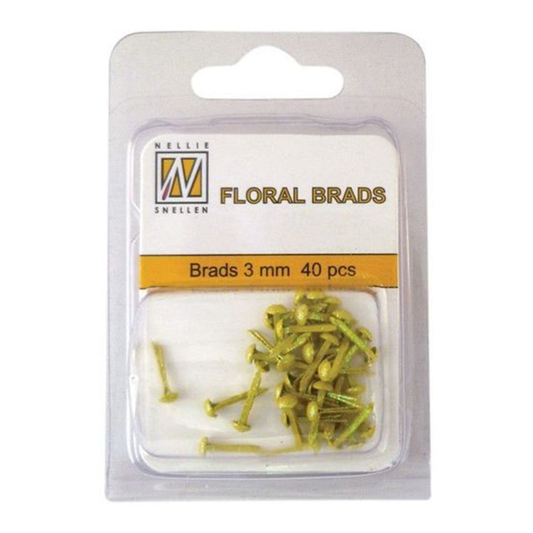 Nellie's choice • floral glitter brads 3mm. 40stuks pkg yellow 012u
