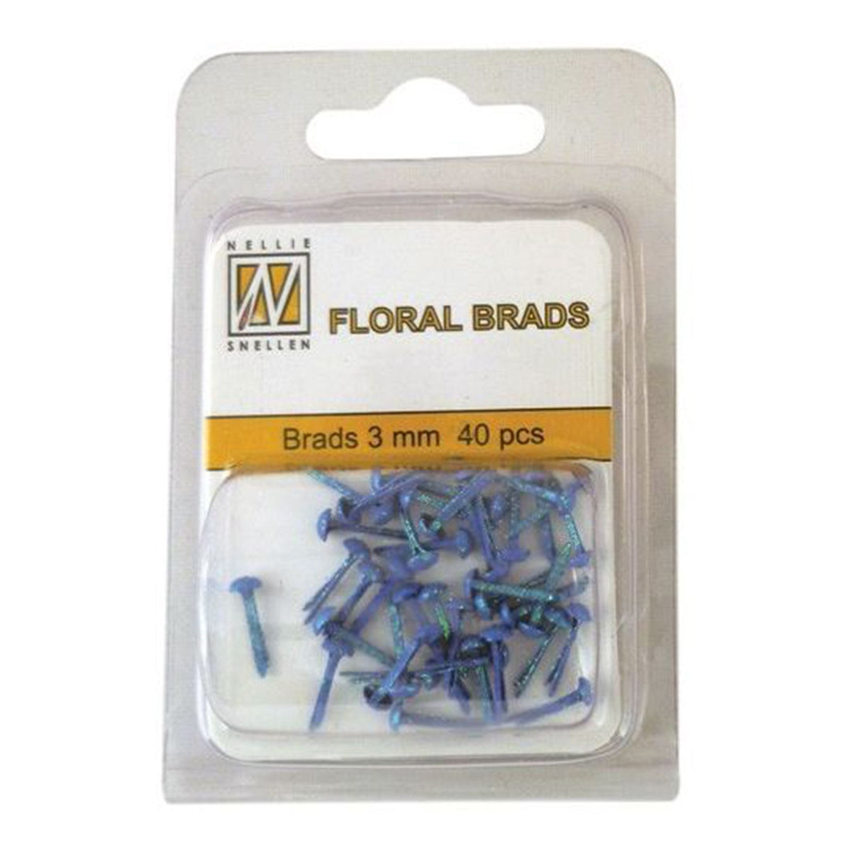 Nellie's choice • floral glitter brads 3mm. 40stuks pkg sapphire