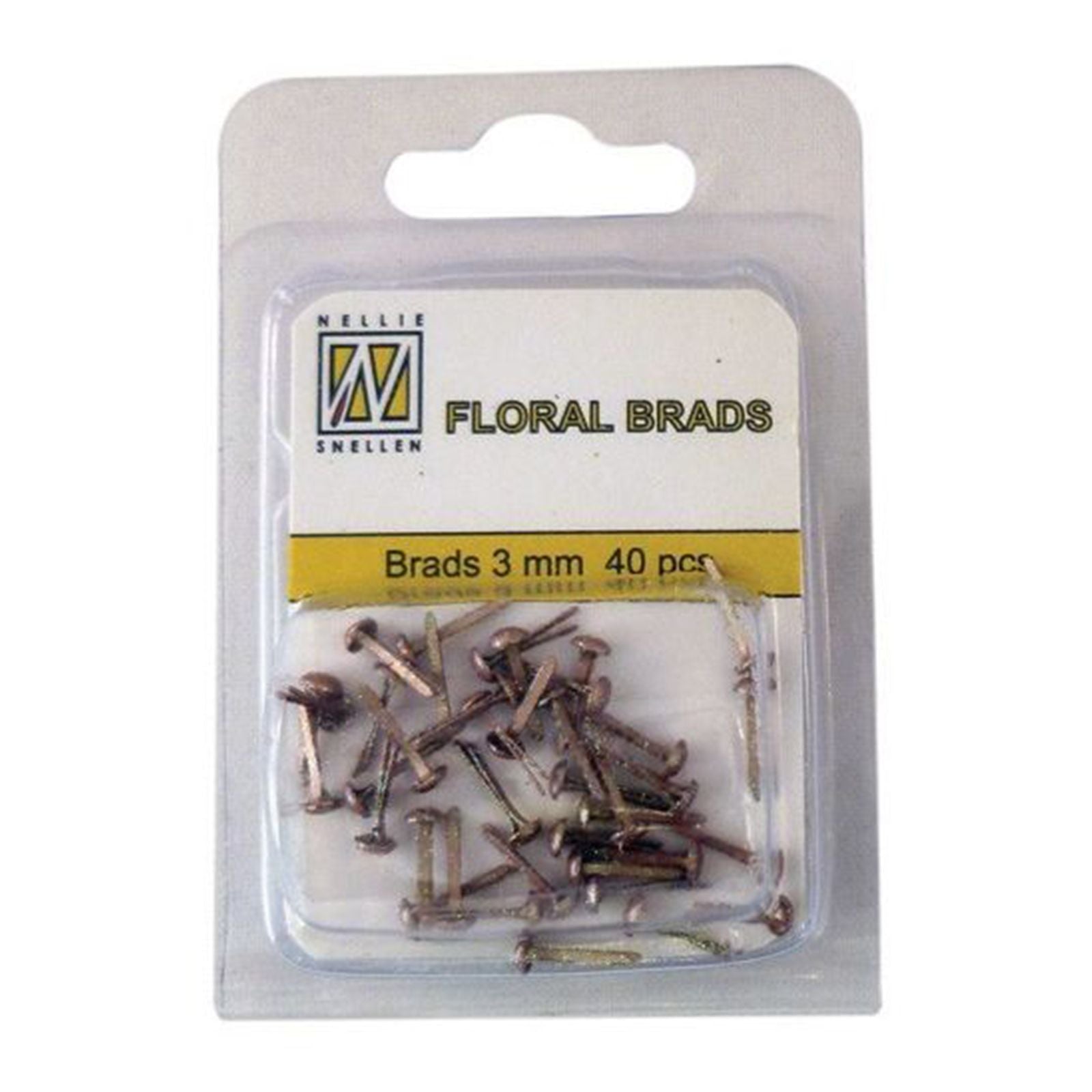 Nellie's choice • floral glitter brads 3mm. 40stuks pkg gold 7509u metallic