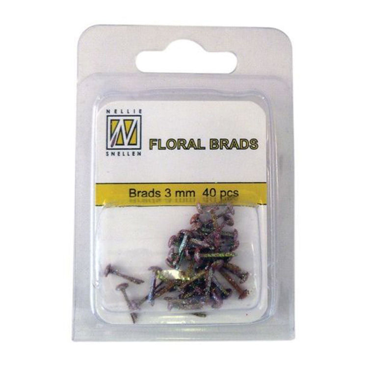 Nellie's choice • floral glitter brads 3mm. 40stuks pkg dark brown