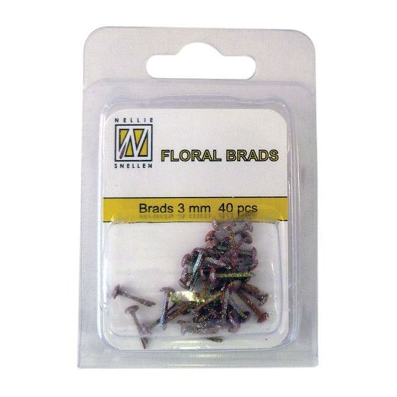 Nellie's choice • floral glitter brads 3mm. 40stuks pkg dark brown