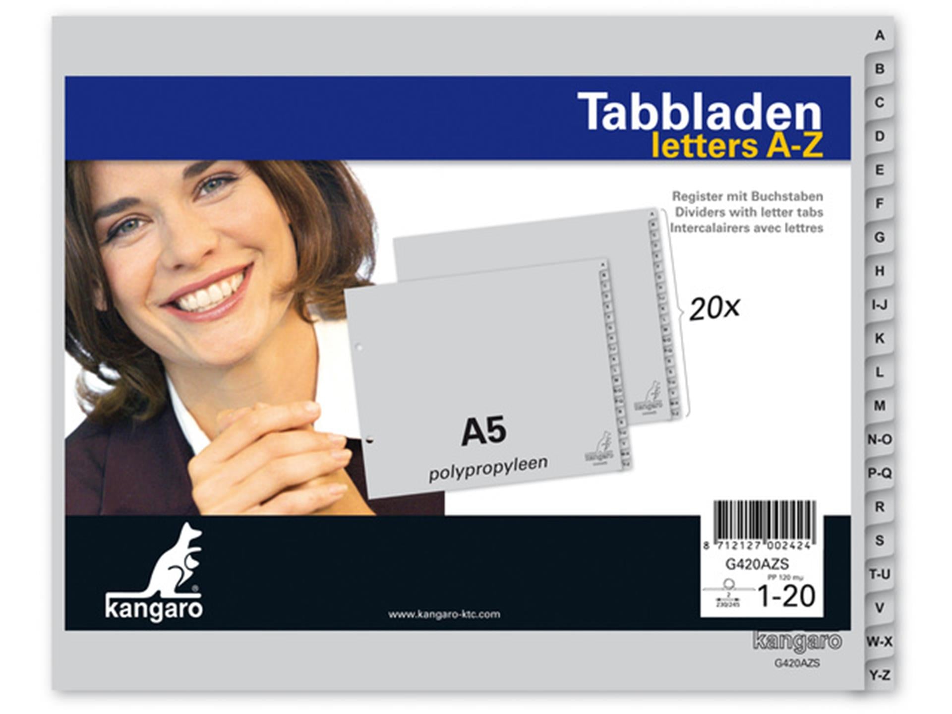 Kangaro tabblad ordner-alfabet a-z pp 120 micron 2-gaats 20-delig