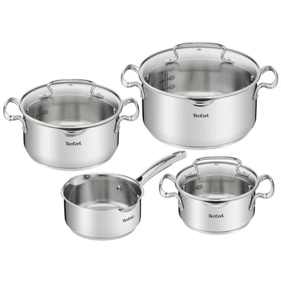 Tefal duetto+ kookpannenset 4-delig - rvs - inductie - afgietdeksel schenkrand