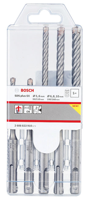 Bosch accessoires pro sds plus-5x hammer drill bit set | 5 6 6 8 10 mm | 5 pcs - 2608833910