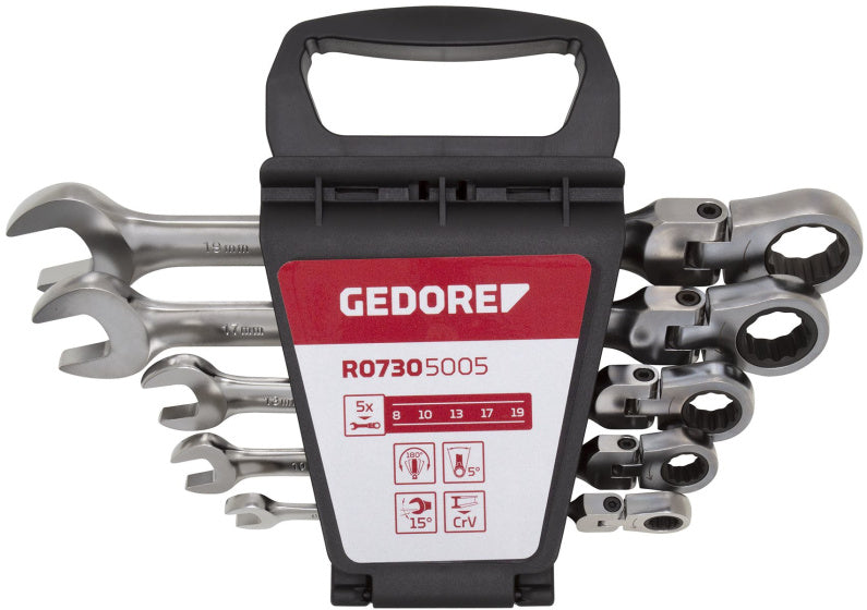 Gedore red Ringratel-steeksleutelset met Kniegewricht SW 8-19 mm 5-delig