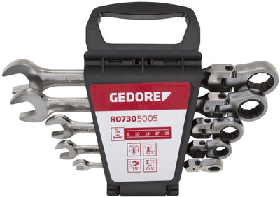 Gedore red Ringratel-steeksleutelset met Kniegewricht SW 8-19 mm 5-delig