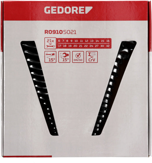 Gedore red Ringsteeksleutelset SW 6-32 mm Zilver 21-delig