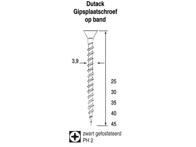 Dutack gipsplaatschroef 3,9 fijn 25mm ph2 ds duizend stuks - 5410001