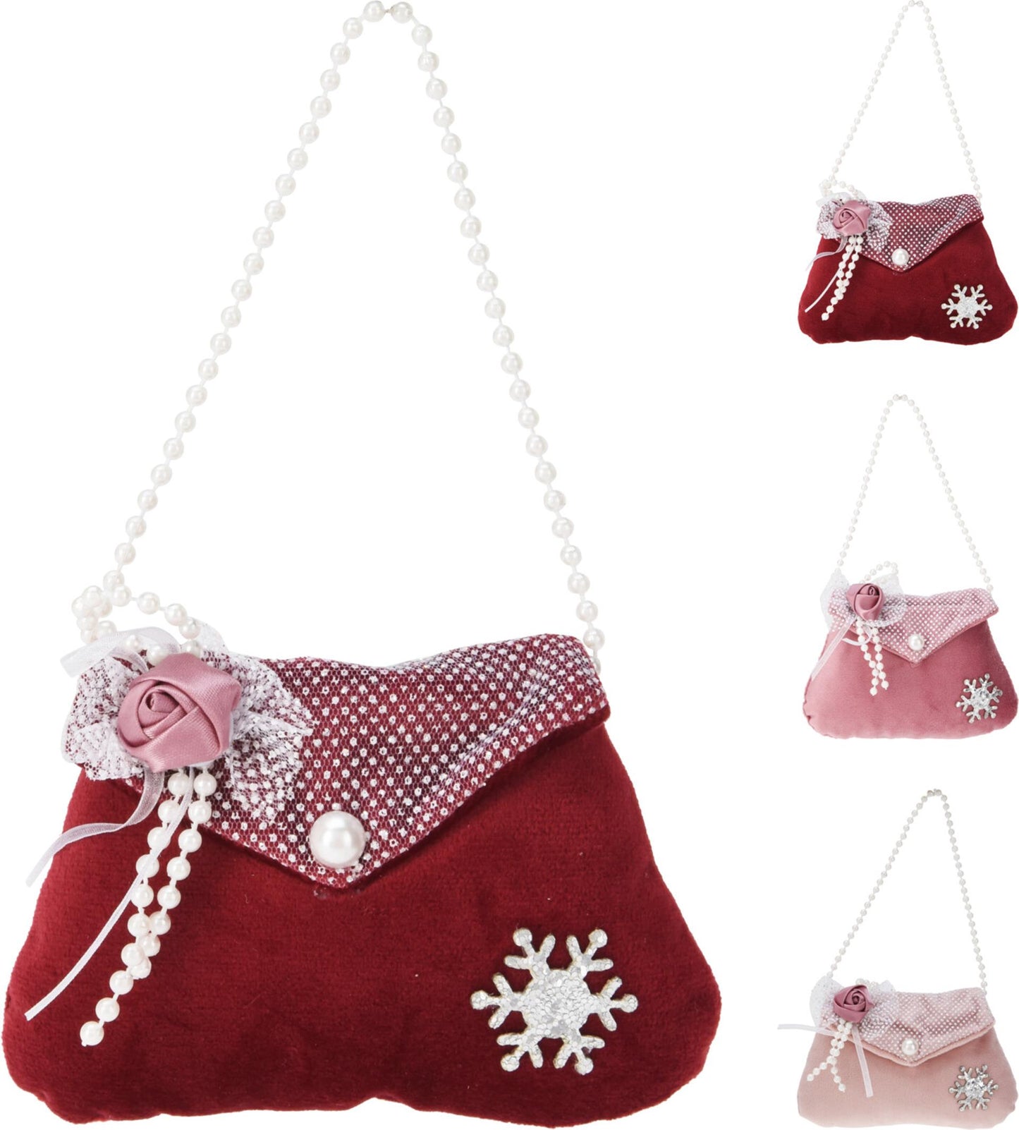 Home styling kersthanger tas met roos en kralen 8cm