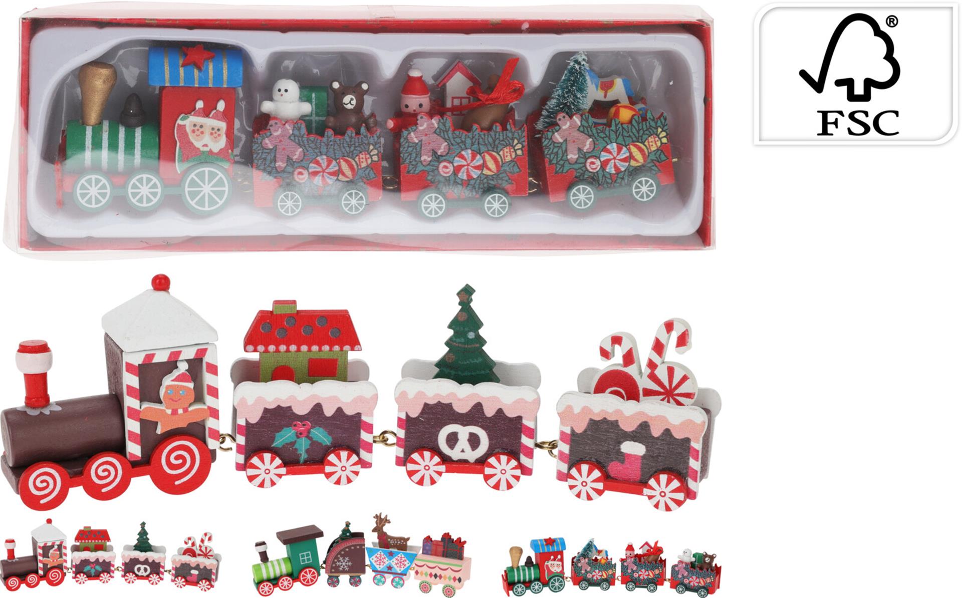 Home styling trein hout kerst 20cm