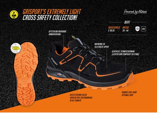 Grisport safety cross safety beat 33602 laag s3 zwart oranje - maat 39 - 00.049.007.39