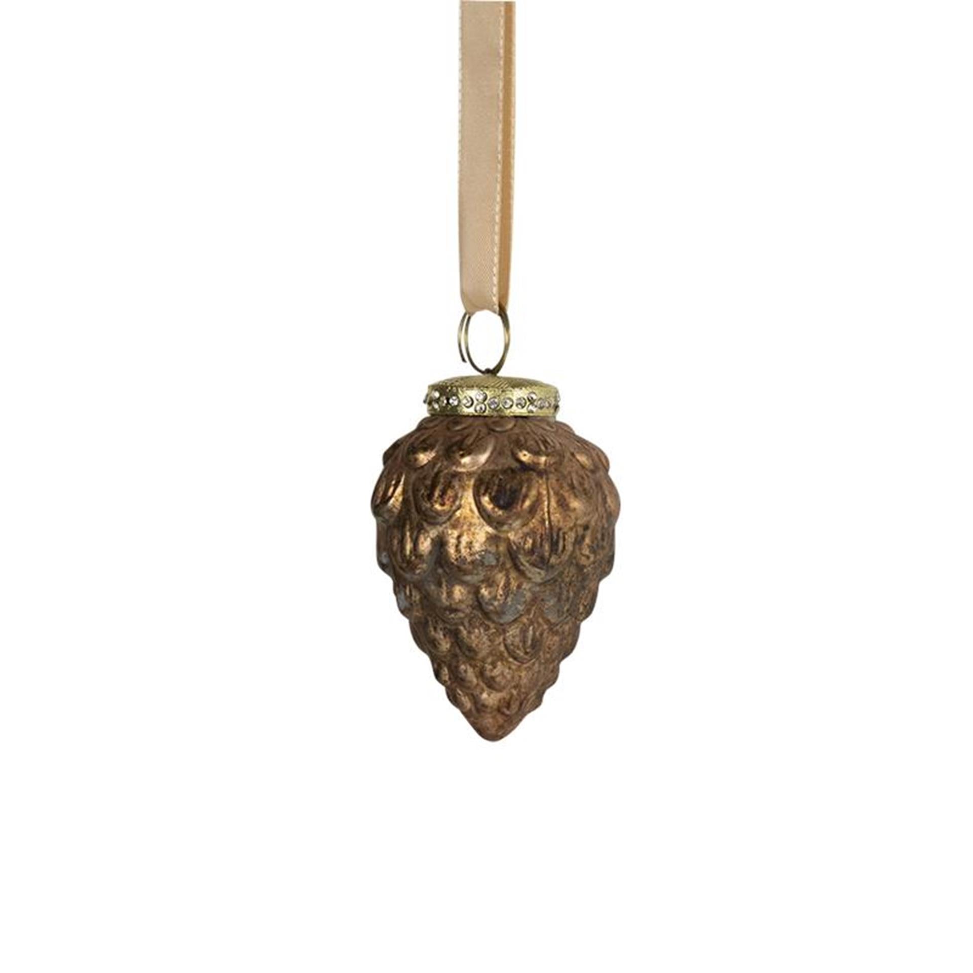 Kerstbal dennenappel glas antiek bruin ø8cm