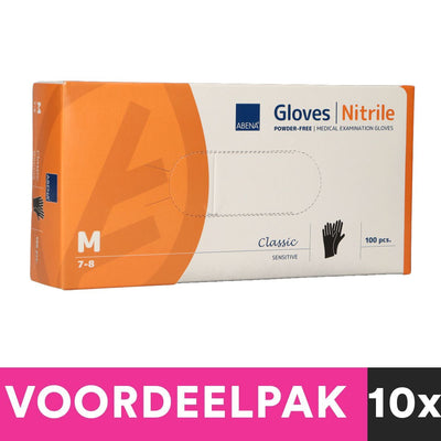 Abena poedervrije nitrile handschoenen maat medium 100 stuks zwart voordeelpakket