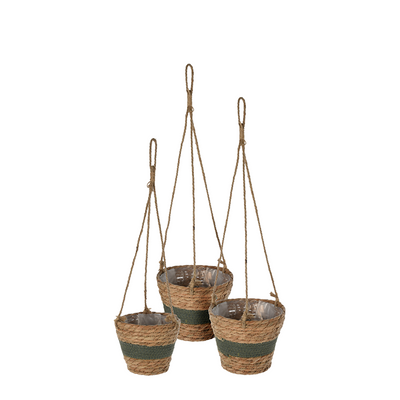Hangende bloempottenset cattail leave donkergroen 3-delig