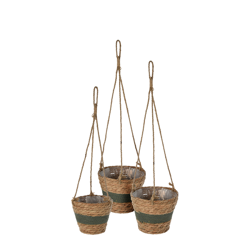 Hangende bloempottenset cattail leave donkergroen 3-delig