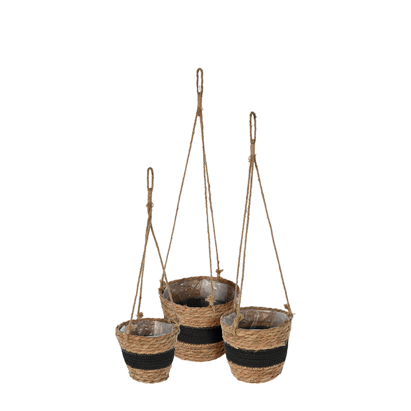 Hangende bloempottenset cattail leave zwart 3-delig