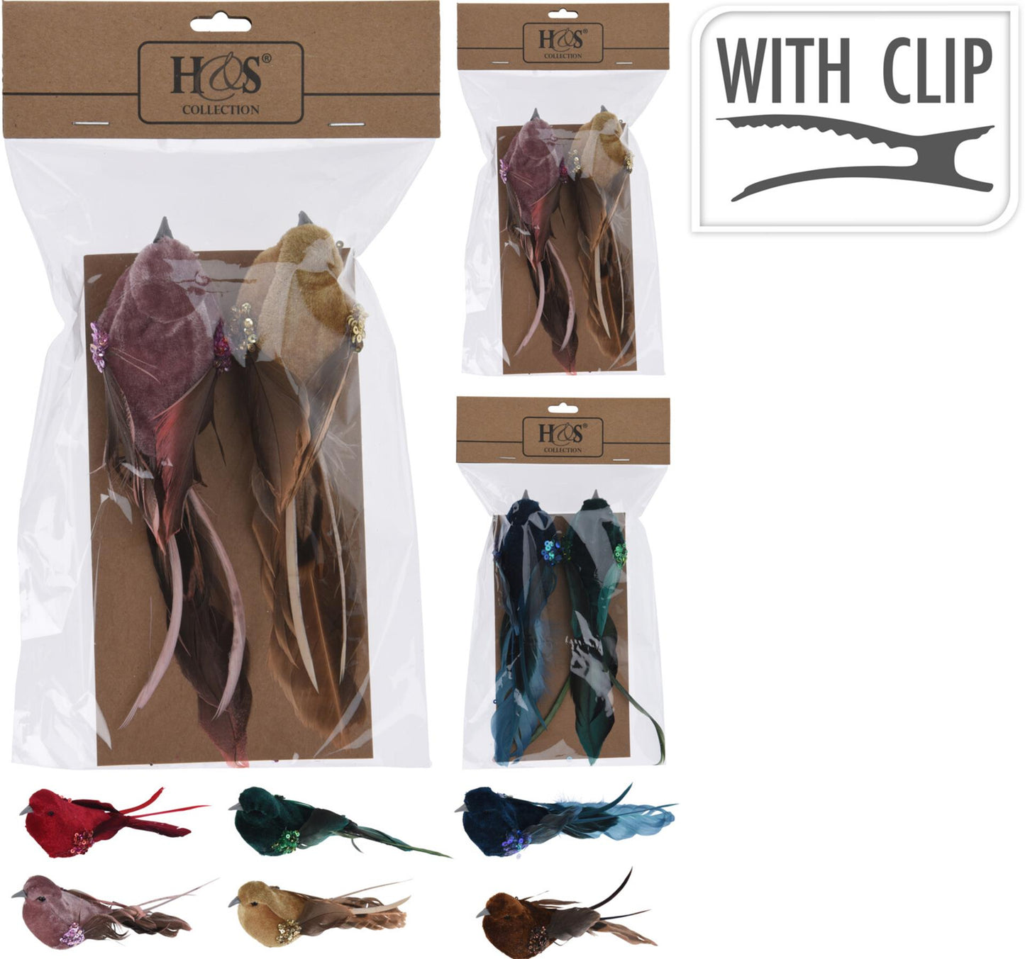 Home styling vogel op clip set van 2 stuks