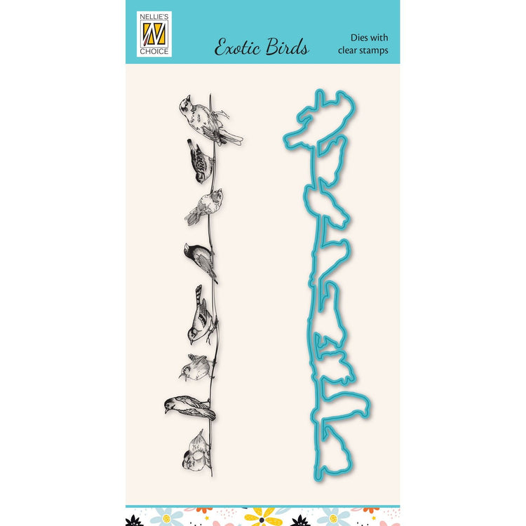 Nellie's choice • cutting die clear stamp exotic birds vogels op kabel