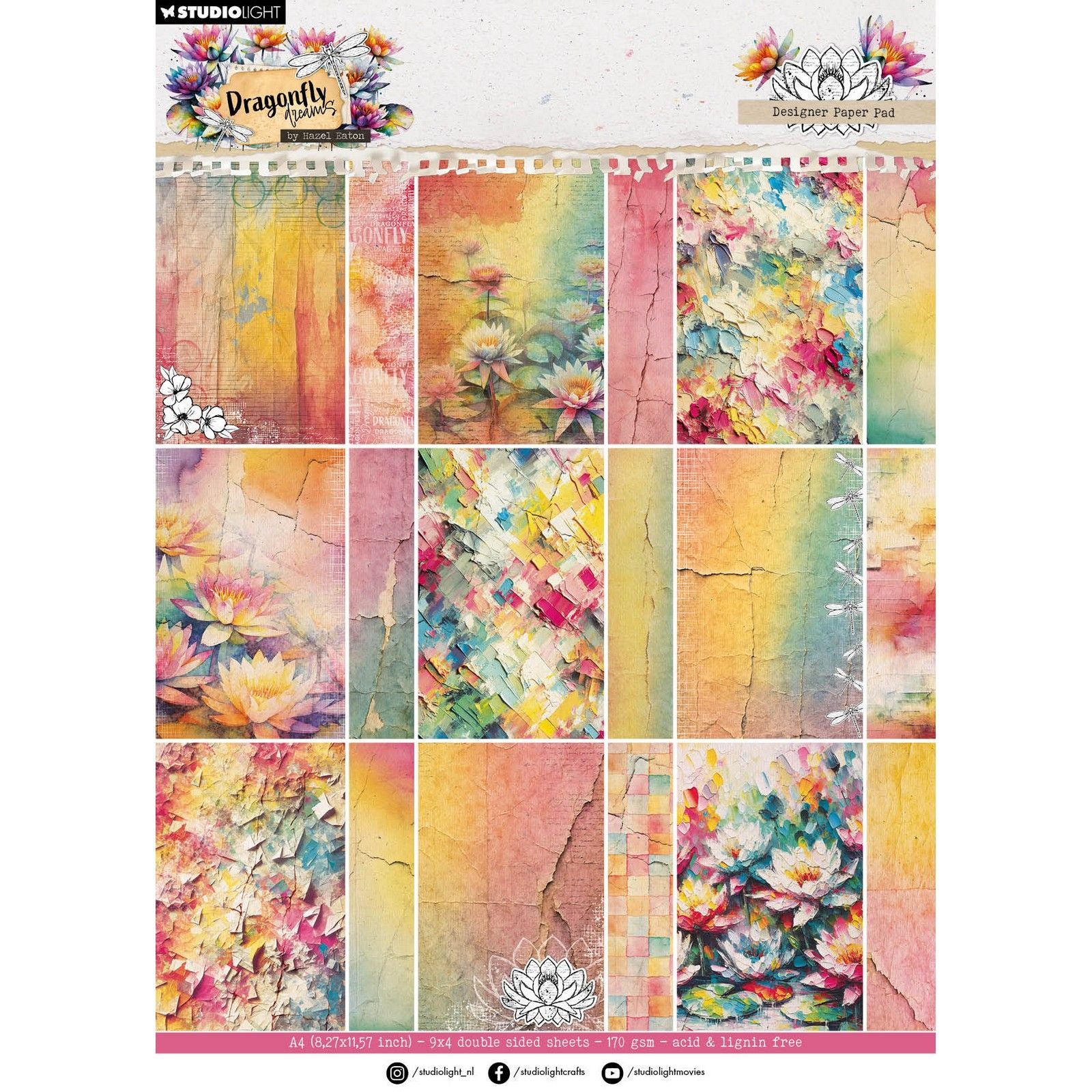 Studio light • hazel eaton designer paper pad background papers dragonfly dreams 210x294x9mm 36 sheets